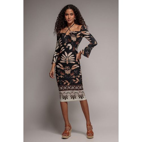 Goddiva Printed Tie Back Midi Dress - Black