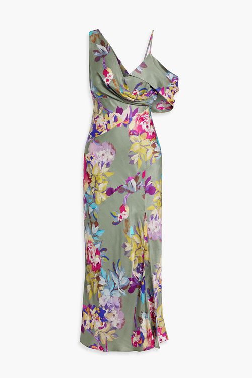 Finley draped floral-print satin-crepe midi dress