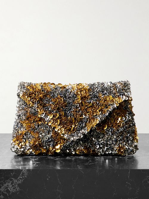 Embellished Satin Clutch - Silver