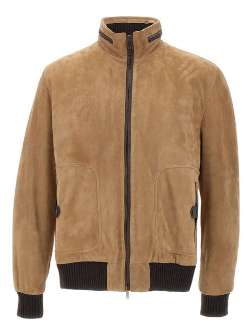 Zip-fastening suede jacket - Brown