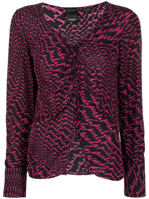 Logo-print long-sleeve blouse - Black