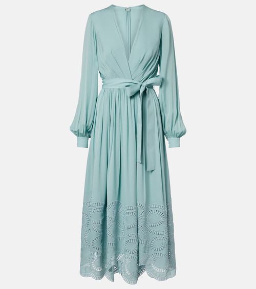 Lace-trimmed silk-blend midi dress