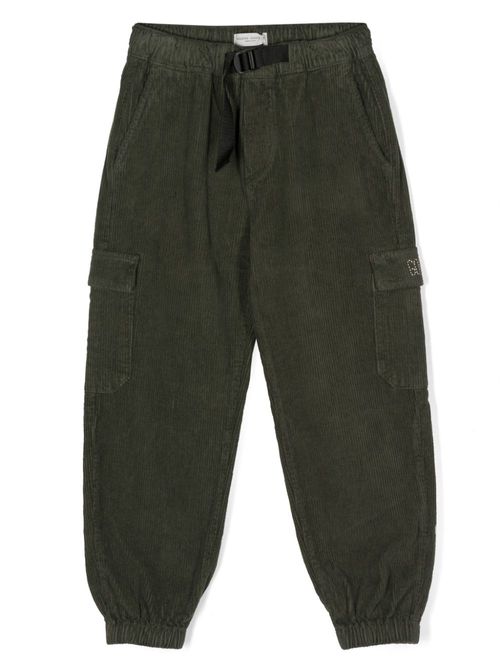 Corduroy tapered-leg cargo trousers - Green