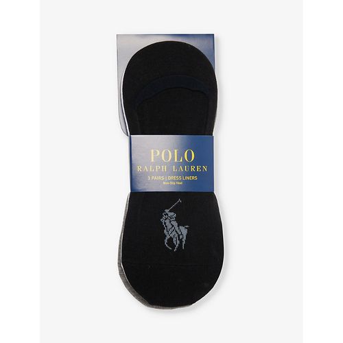 Mens Black / White / Grey Logo-embroidered Pack of Three Stretch-cotton Blend Liner Socks 