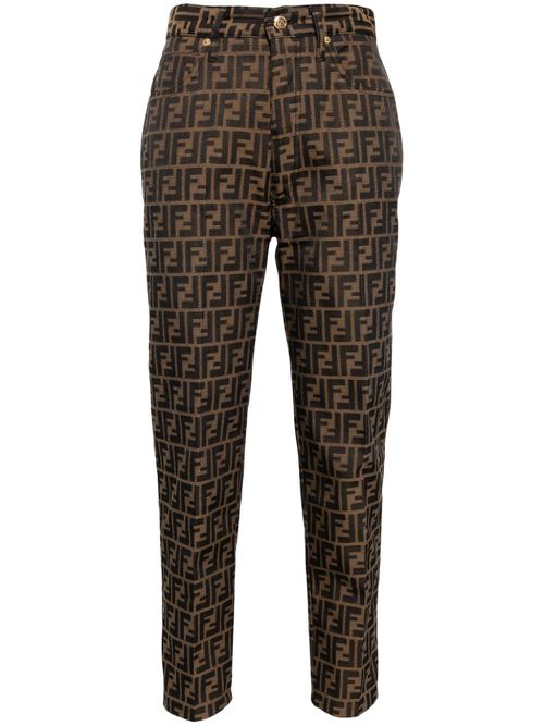 Zucca-jacquard slim-fit cropped trousers - Brown