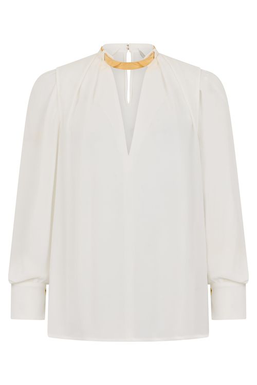 Minimalist Viscose Blouse with Jewel Collar