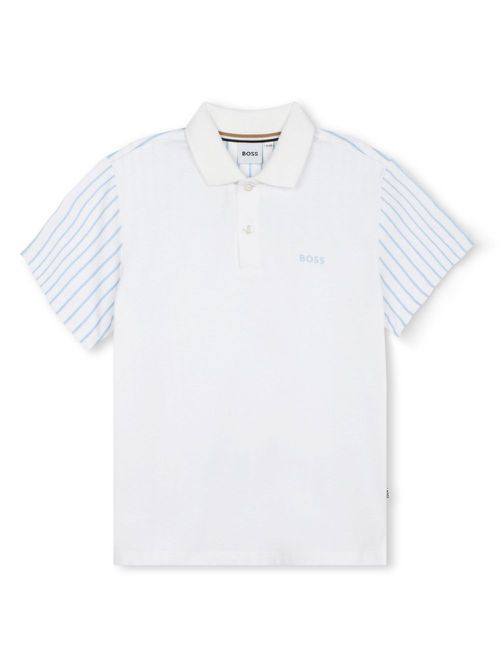 Stripe-panel logo-print polo shirt - White
