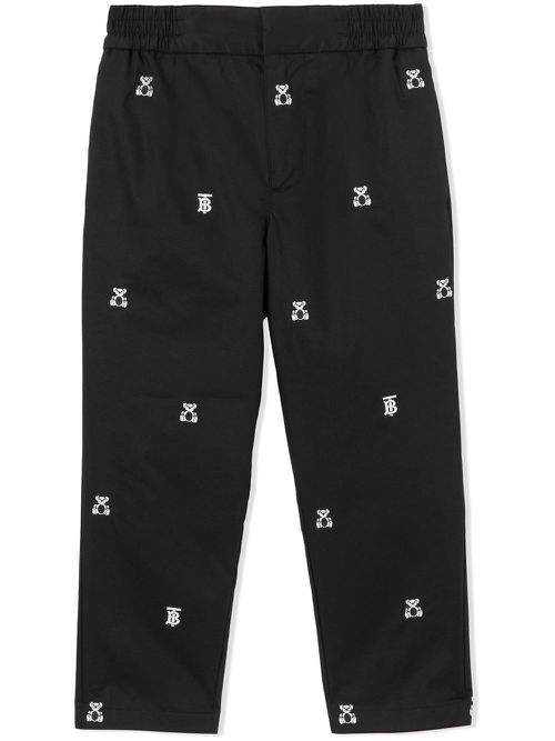 Thomas Bear embroidered straight-leg trousers - Black
