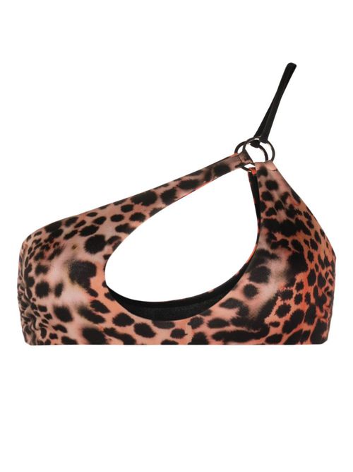 Leopard-print single-shoulder bikini top - Orange