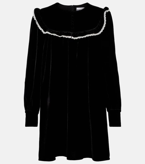 Lace-trimmed velvet minidress