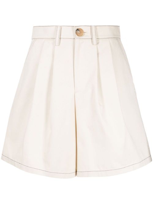Contrast-stitching wide-leg cotton shorts - White