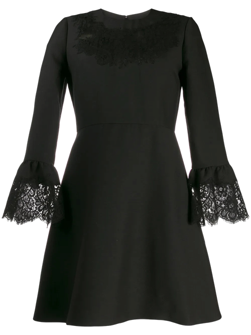 Lace-Insert Mini Dress — Black