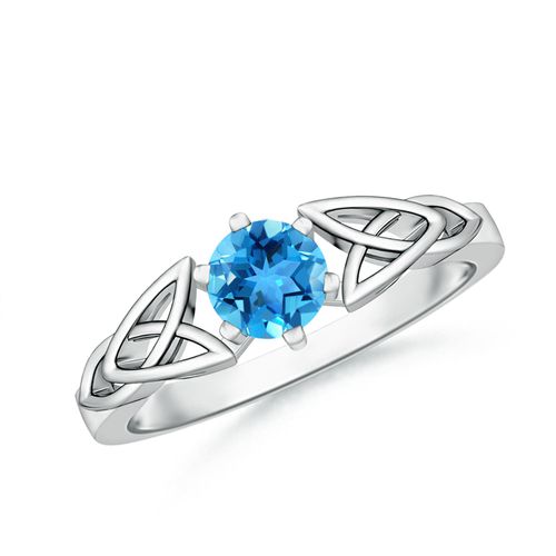 Angara 0.6 Carat Solitaire Round Swiss Blue Topaz Celtic Knot Ring in Platinum