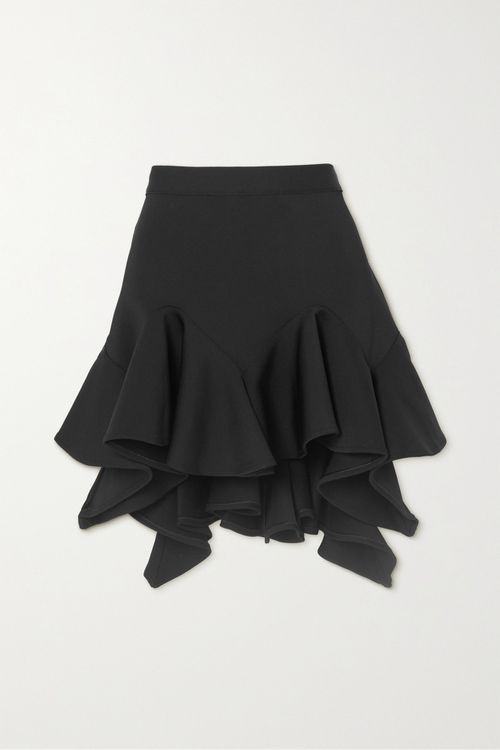 Asymmetric Ruffled Stretch-jersey Mini Skirt - Black