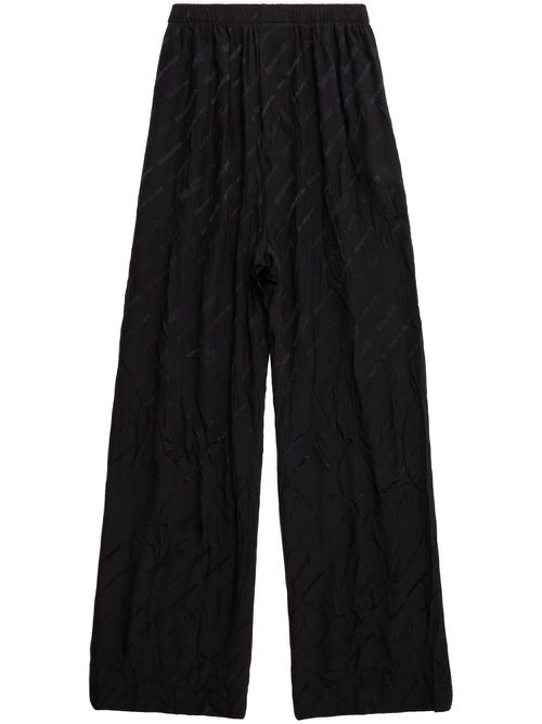 Logo-jacquard wide-leg trousers - Black