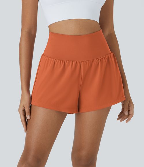SoftlyZero™ Airy Super High Waisted Cool Touch Yoga Shorts with Pockets Gym Short - Orange Rust