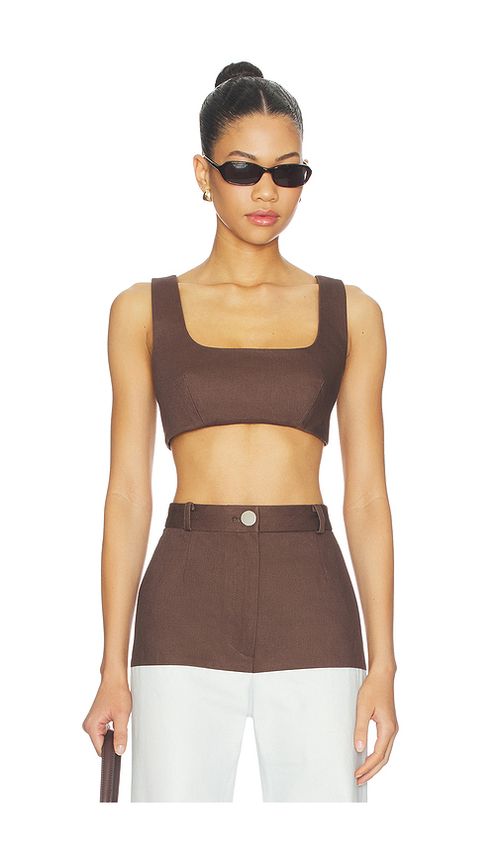 MATTHEW BRUCH Tie Back Crop Top in Chocolate