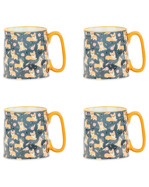Set of 4 Bella Mugs: Corgi Delight