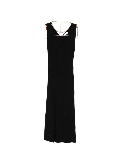 V-neck sleeveless side slit mid-length Knitted midi dress