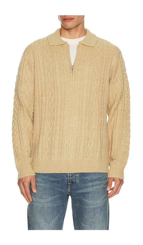 Rhythm Mohair Quarter Zip Fisherman Sweater in Brown. L. Also in M, S, XL/1X
