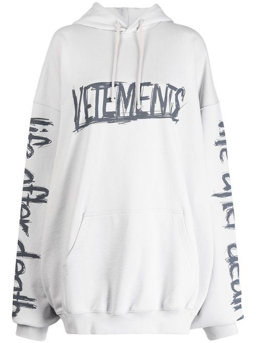 Logo-print cotton hoodie - Grey