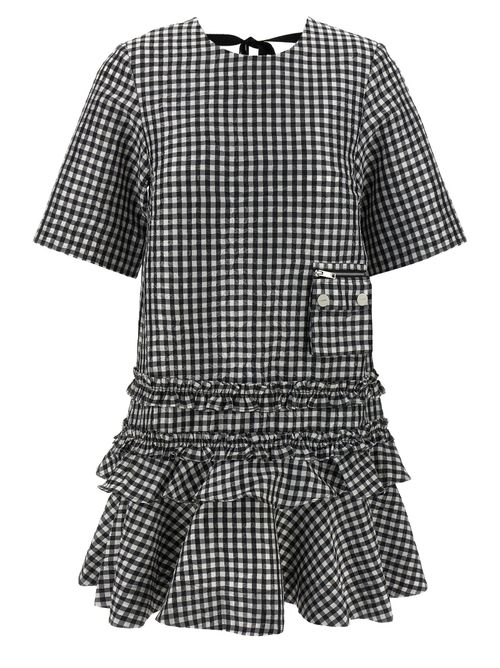 Crinkled Vichy Check Dress — Black