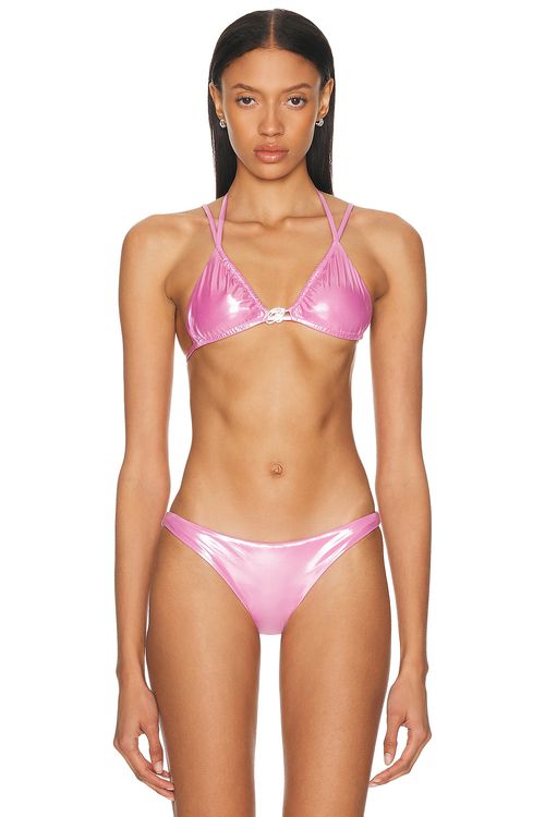 Blumarine Laminated Bikini Top in Wild Rose - Pink.  XS also in L