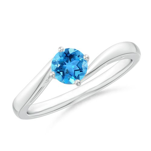 Angara 0.6 Carat Classic Round Swiss Blue Topaz Solitaire Bypass Ring in Platinum