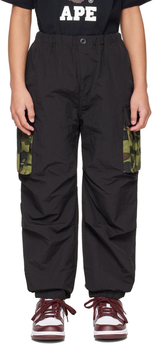 BAPE Kids Black 1st Camo Pocket Trousers