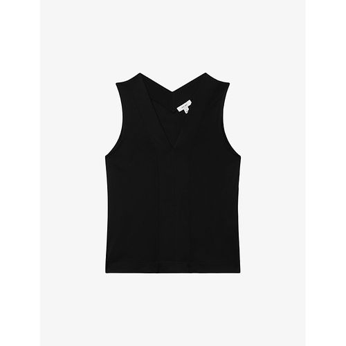 Womens Black Mira V-neck Sleeveless Woven top 