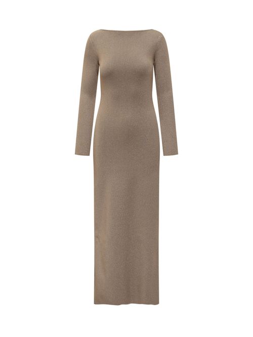 Beige Boat Neck Maxi Dress