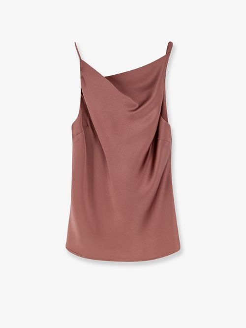 Asymmetrical Satin Tank Top — Brown