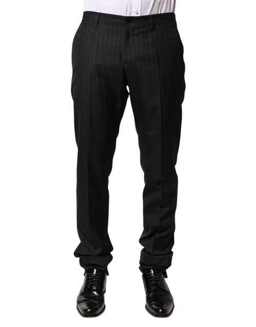 Pinstriped Wool Trousers — Black