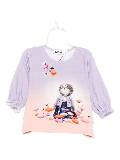 Cat-print ruffled top - Purple