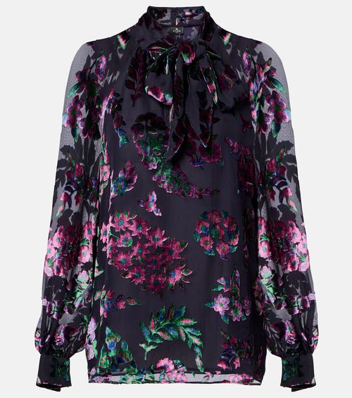 Printed tie-neck blouse