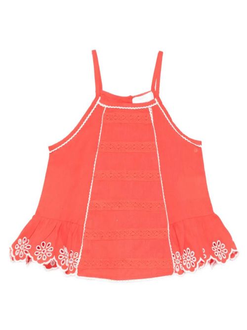 Flower Embroidery Linen Blend Sleeveless Top