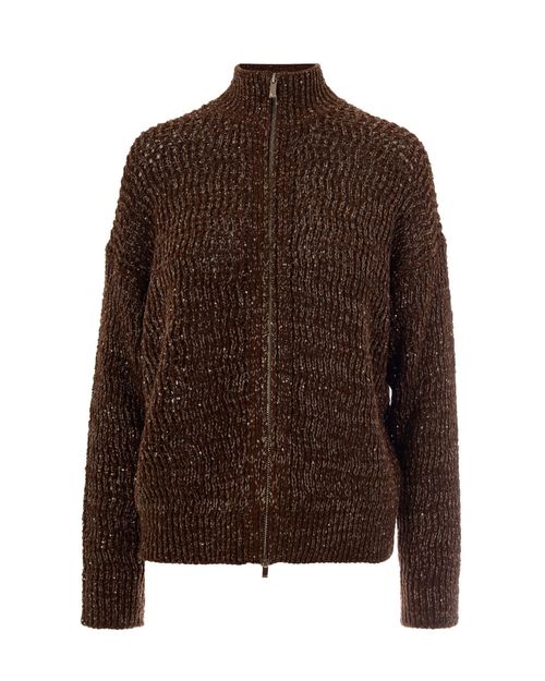 Brown Knitted Mock Collar Cardigan
