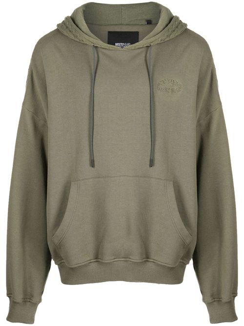 Logo-embroidered panelled cotton hoodie - Green