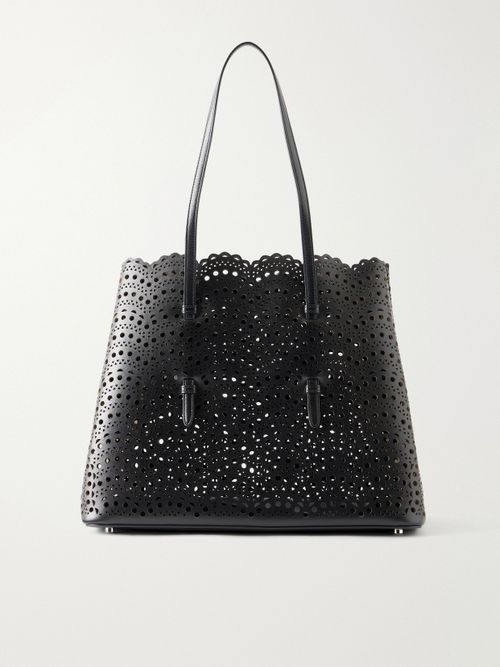 Mina 20 Laser-cut Leather Tote - Black