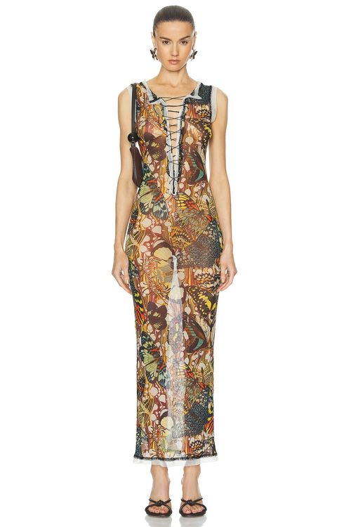 Jean Paul Gaultier Papillon Mesh Lacing Detail Dress in Yellow