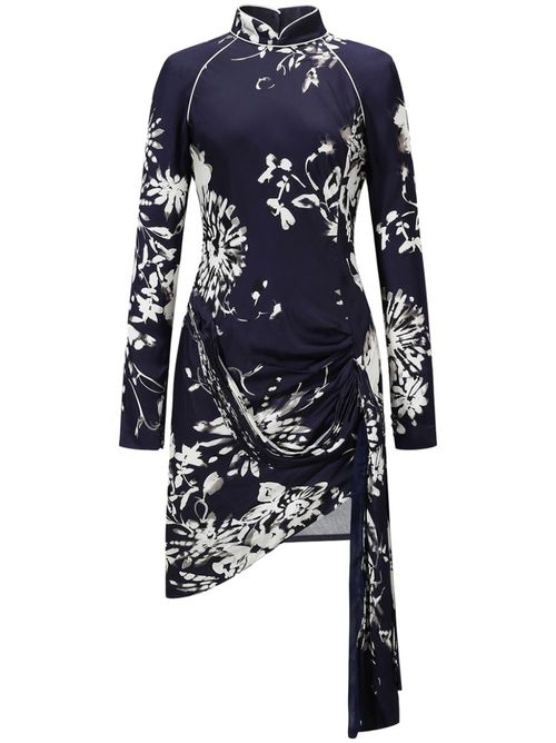 Mock neck floral minidress - Blue