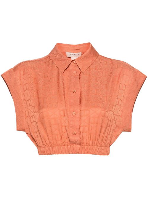 Cropped logo-jacquard shirt - Orange