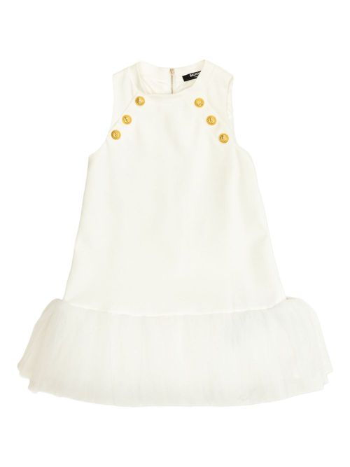 Lion-head button tulle dress - White