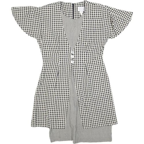 EXPO PETITE Womens Black & White Check Fit & Flare Cotton Blend Dress M Short