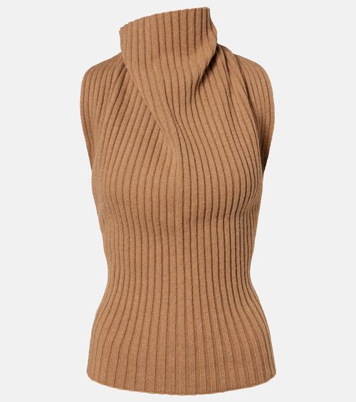 Draped ribbed-knit wool-blend top