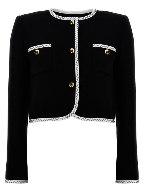 Grosgrain-Trim Viscose Blend Jacket — Black