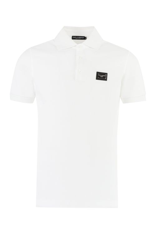 Cotton Piqué Polo-shirt with Branded Tag for Men