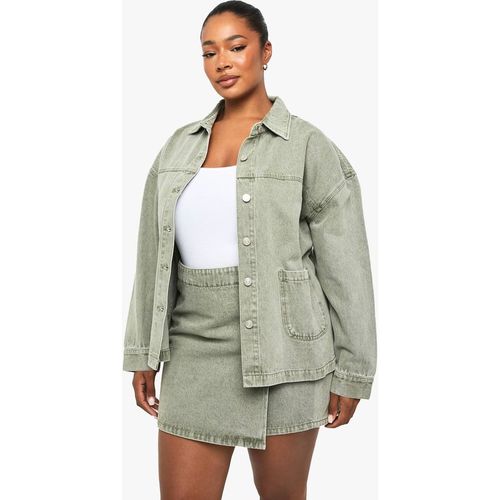 Boohoo Women's Plus Khaki Washed Denim Jacket