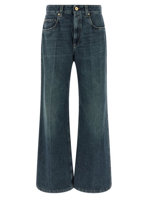 Stone-Washed Flared Jeans — Blue
