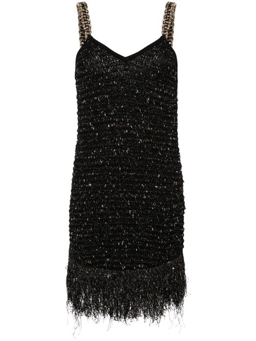 Fringed tweed minidress - Black
